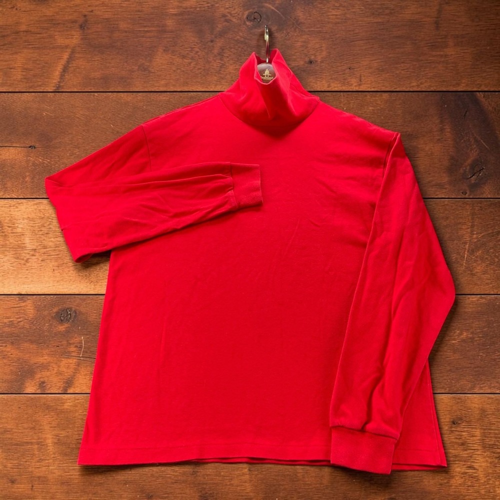 Vintage Made USA Eddie Bauer Black Label Mock Neck Long Sleeve Tee Mens L Red
